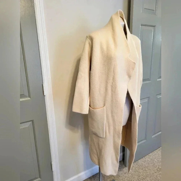 Unbranded Open Front Thick Soft Neutral Color Minimalist Midi Length Coat - Picture 2 of 9